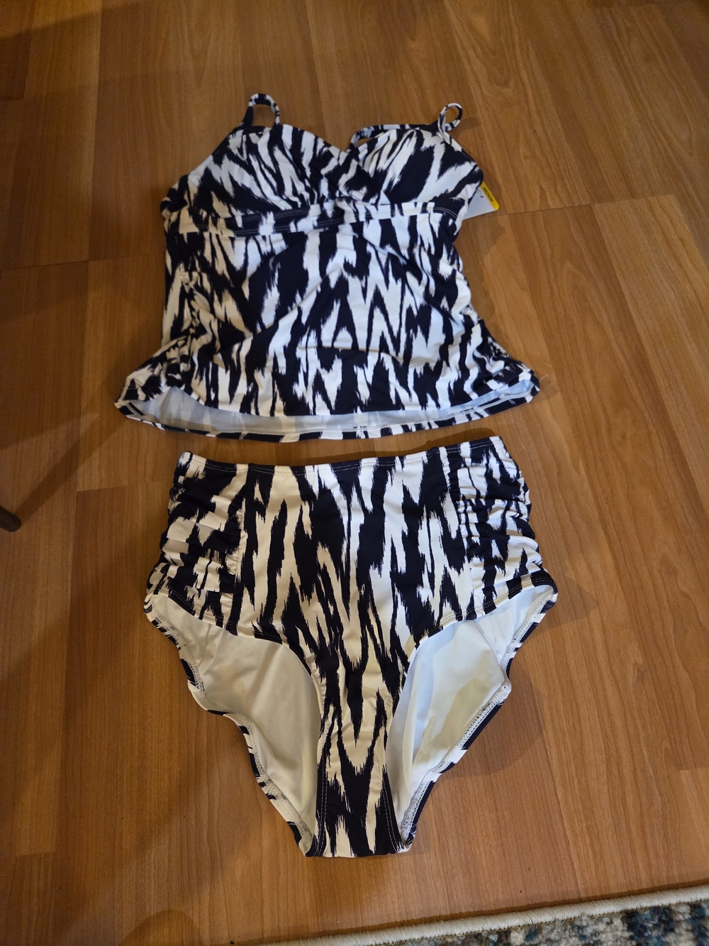 Anne Cole Black and White Patterned Tankini with High-Waist Bottoms